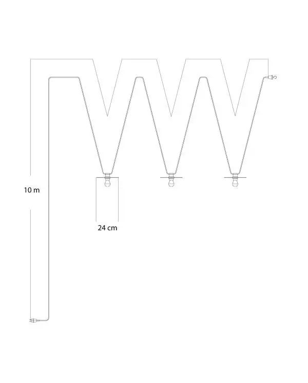 Lumet Maioliche - 10 meter lichtsnoer voor buiten met strijkijzersnoer, 3 fittingen en lampenkappen, haak en zwarte stekker