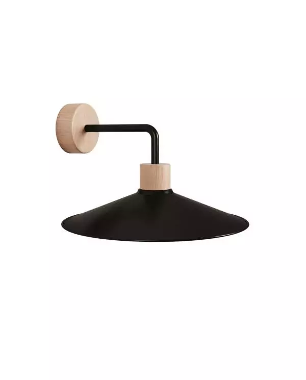 Houten wandlamp met Swing lampenkap en gebogen verlengstuk - Fermaluce Wood