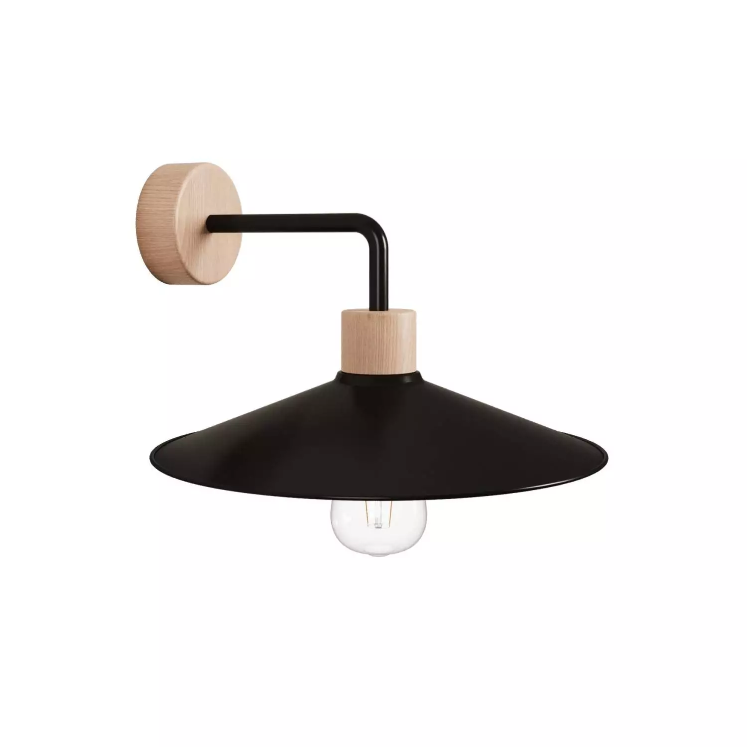 Houten wandlamp met Swing lampenkap en gebogen verlengstuk - Fermaluce Wood