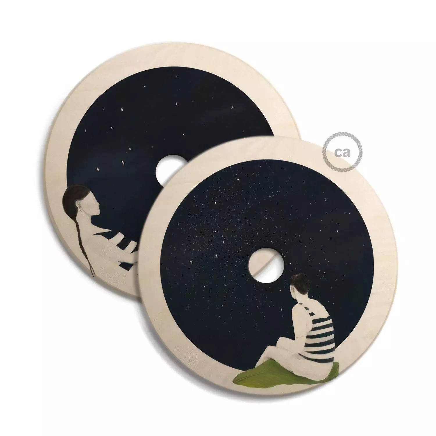 UFO omkeerbare houten lampenkap met illustratie van verschillende kunstenaars, dubbelzijdig, diameter 33 cm