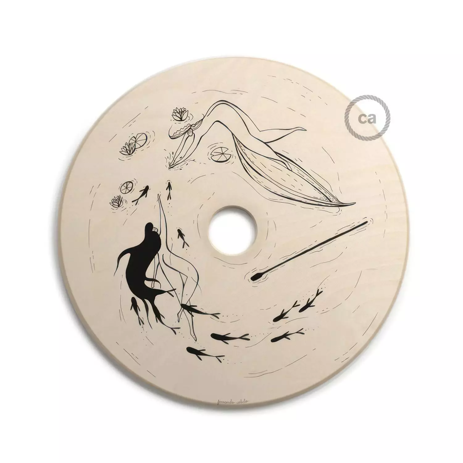 UFO omkeerbare houten lampenkap met illustratie van verschillende kunstenaars, dubbelzijdig, diameter 33 cm