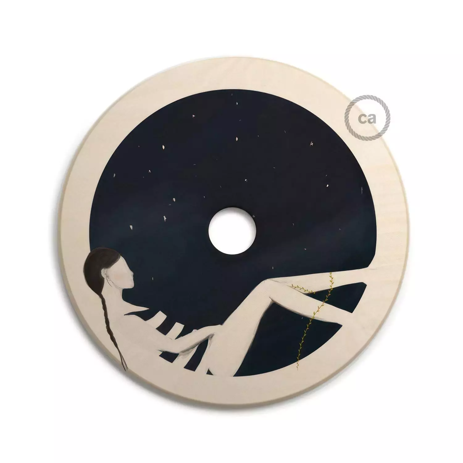 UFO omkeerbare houten lampenkap met illustratie van verschillende kunstenaars, dubbelzijdig, diameter 33 cm