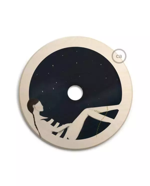 UFO omkeerbare houten lampenkap met illustratie van verschillende kunstenaars, dubbelzijdig, diameter 33 cm