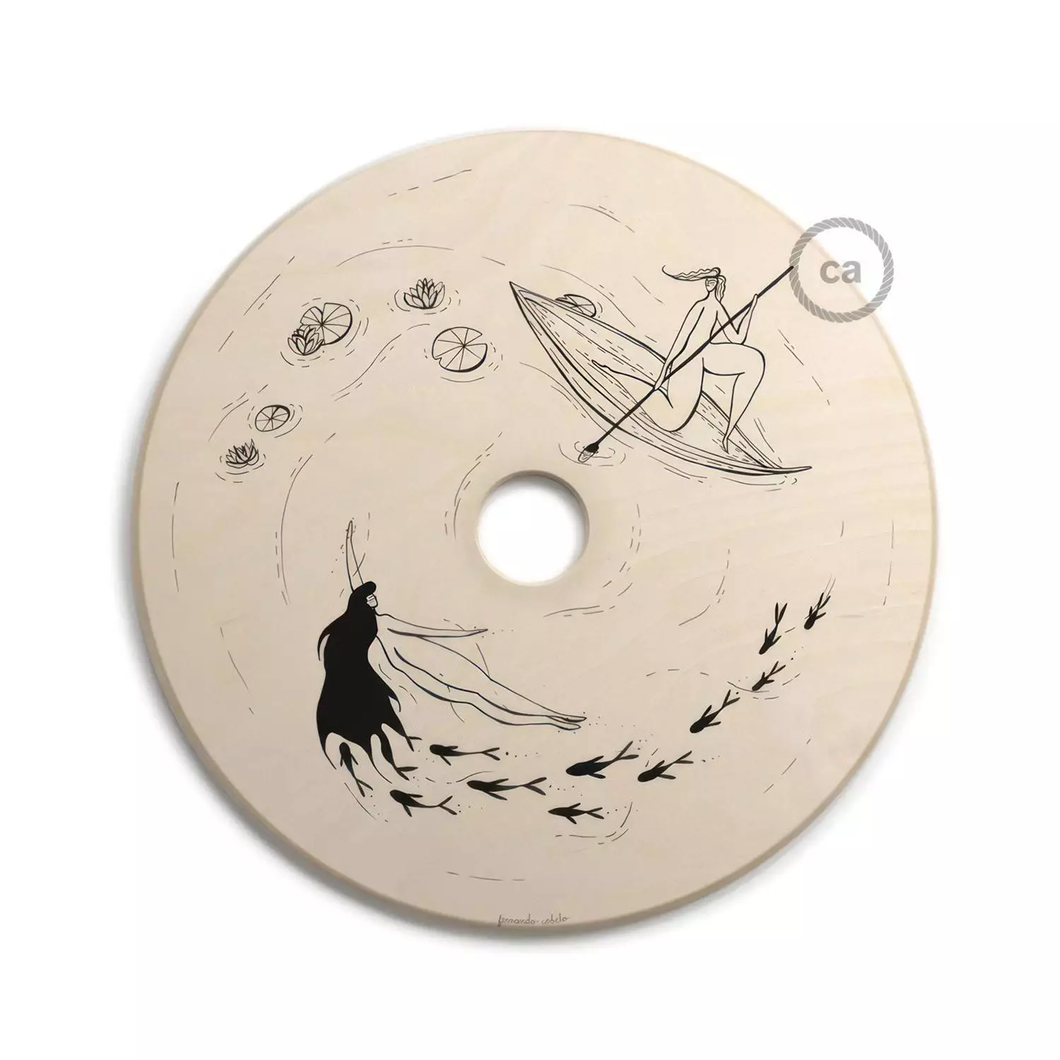 UFO omkeerbare houten lampenkap met illustratie van verschillende kunstenaars, dubbelzijdig, diameter 33 cm