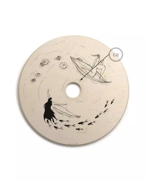 UFO omkeerbare houten lampenkap met illustratie van verschillende kunstenaars, dubbelzijdig, diameter 33 cm