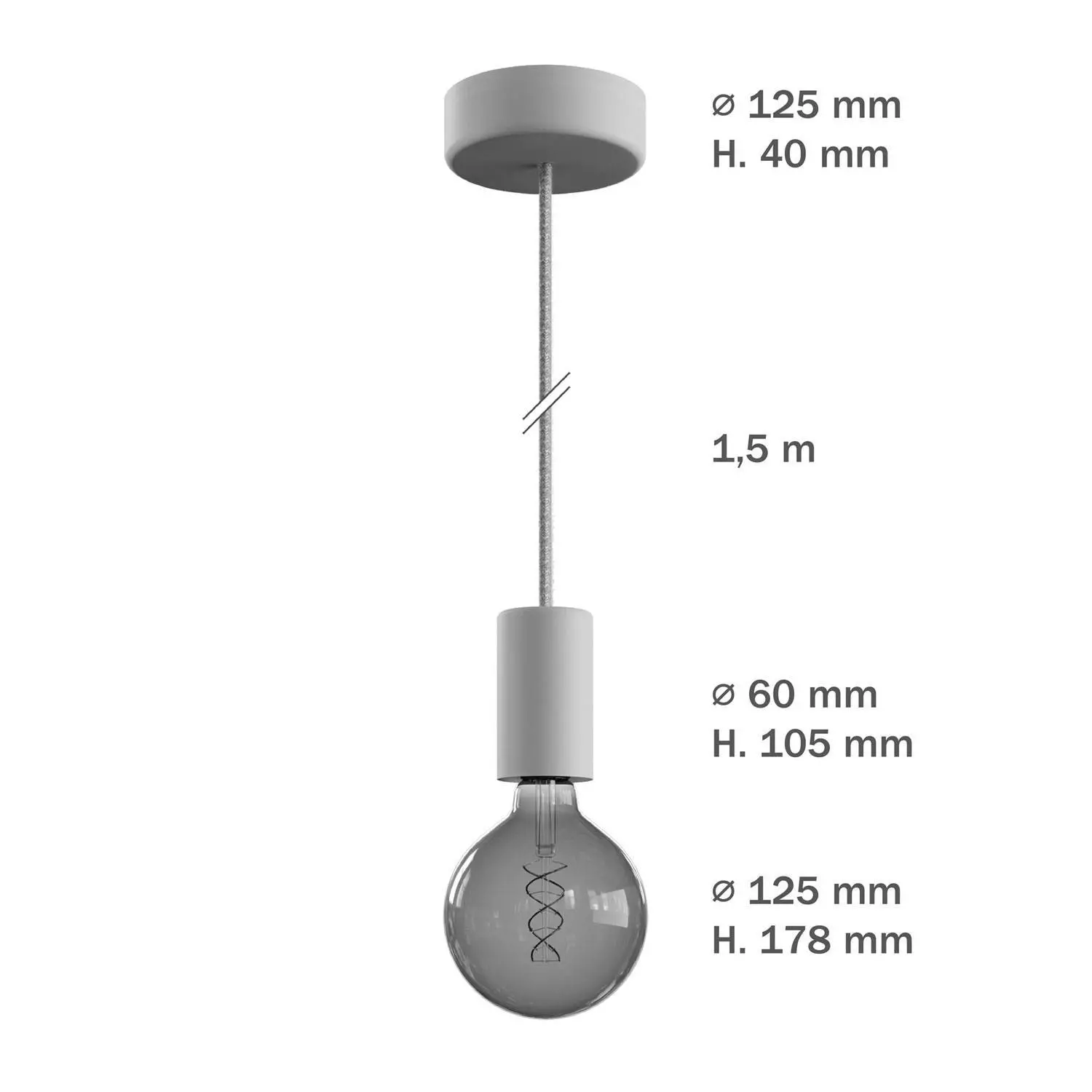 EIVA ELEGANT buiten hanglamp met textielkabel, siliconen plafondkap en E27 fitting IP65 waterproof