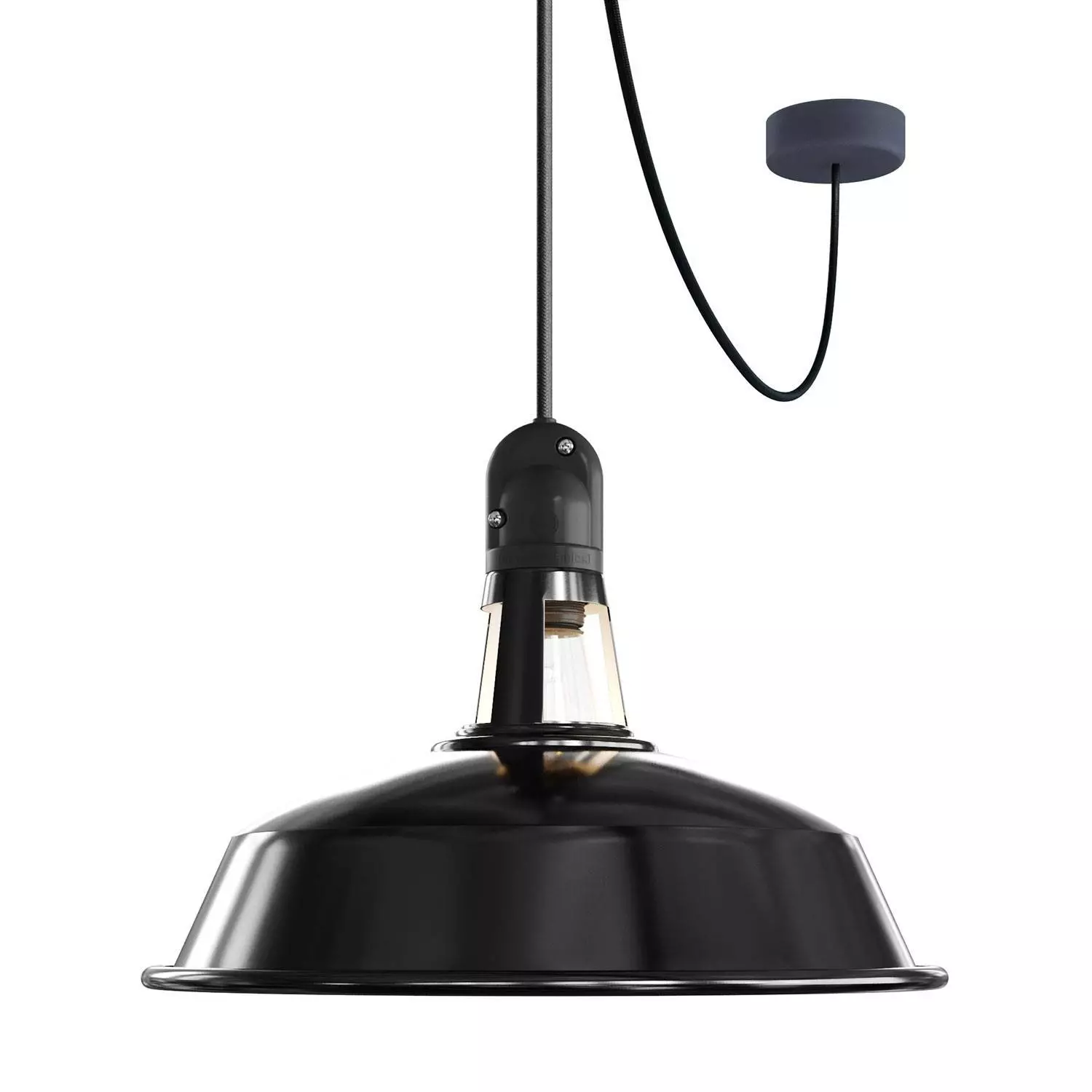 EIVA buiten hanglamp met lampenkap, textielkabel, snoerbevestiging, siliconen plafondkap en E27 fitting IP65 waterdicht