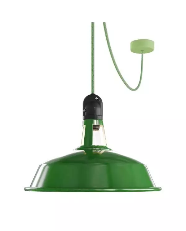 EIVA buiten hanglamp met lampenkap, textielkabel, snoerbevestiging, siliconen plafondkap en E27 fitting IP65 waterdicht