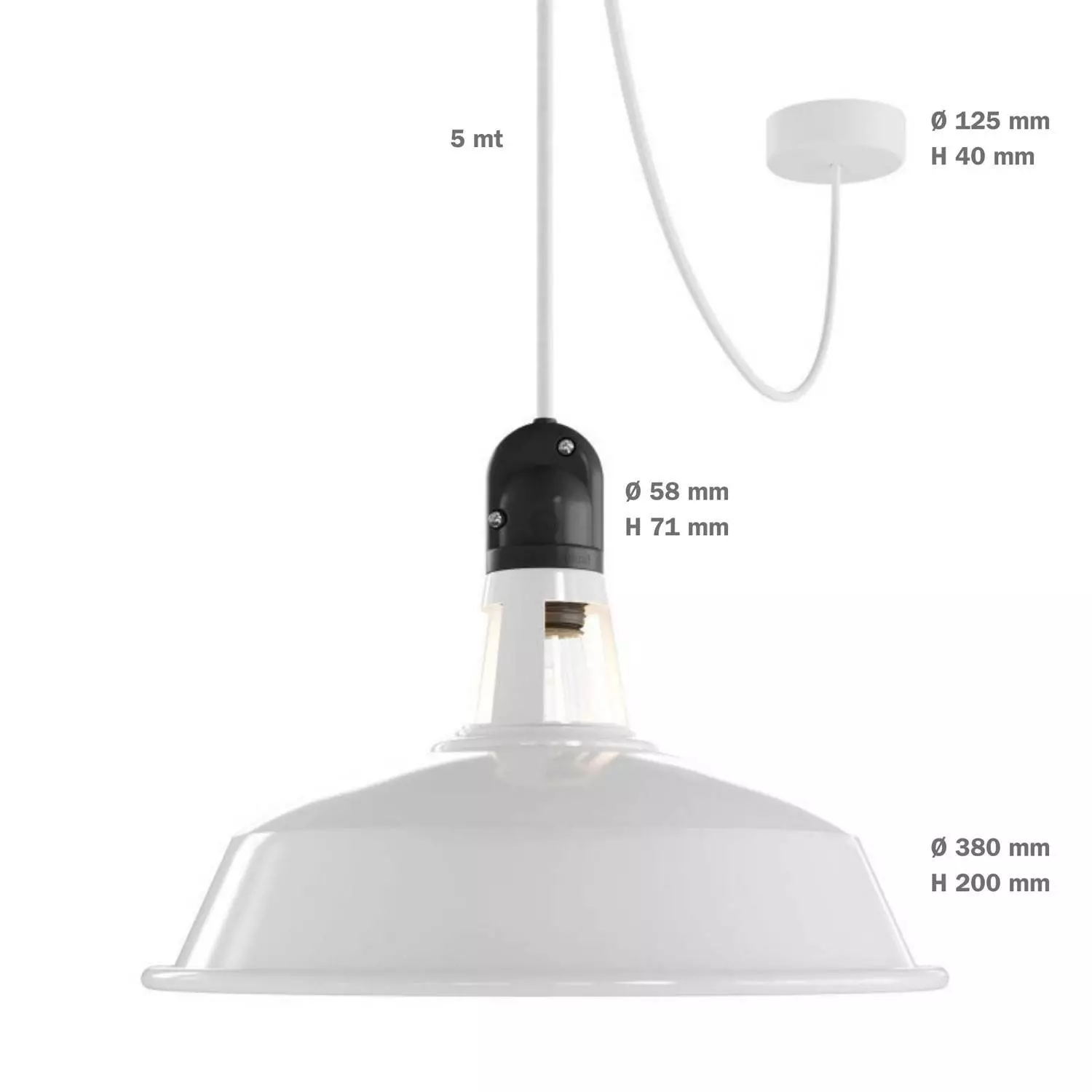 EIVA buiten hanglamp met lampenkap, textielkabel, snoerbevestiging, siliconen plafondkap en E27 fitting IP65 waterdicht