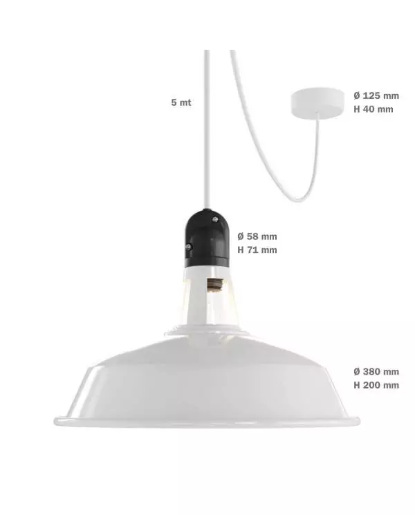 EIVA buiten hanglamp met lampenkap, textielkabel, snoerbevestiging, siliconen plafondkap en E27 fitting IP65 waterdicht