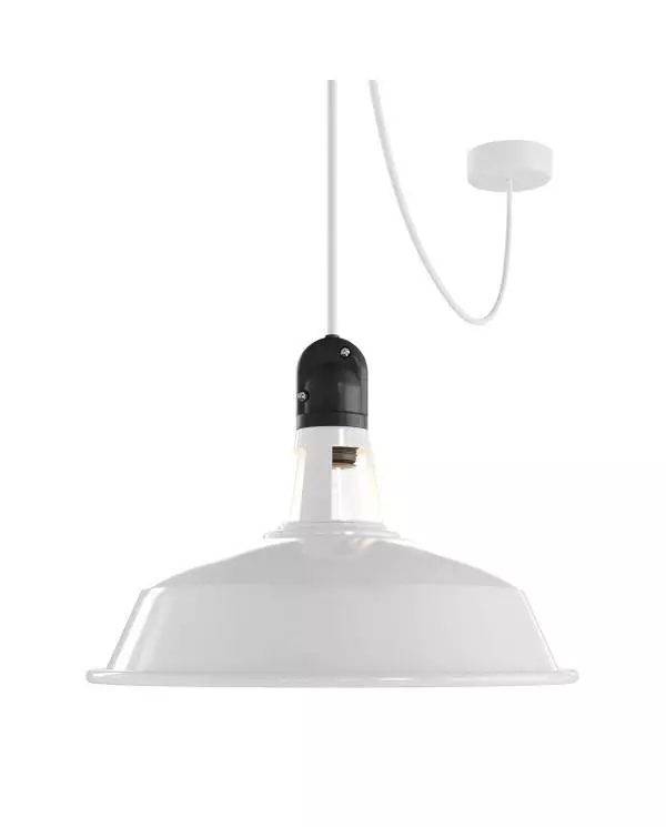 EIVA buiten hanglamp met lampenkap, textielkabel, snoerbevestiging, siliconen plafondkap en E27 fitting IP65 waterdicht