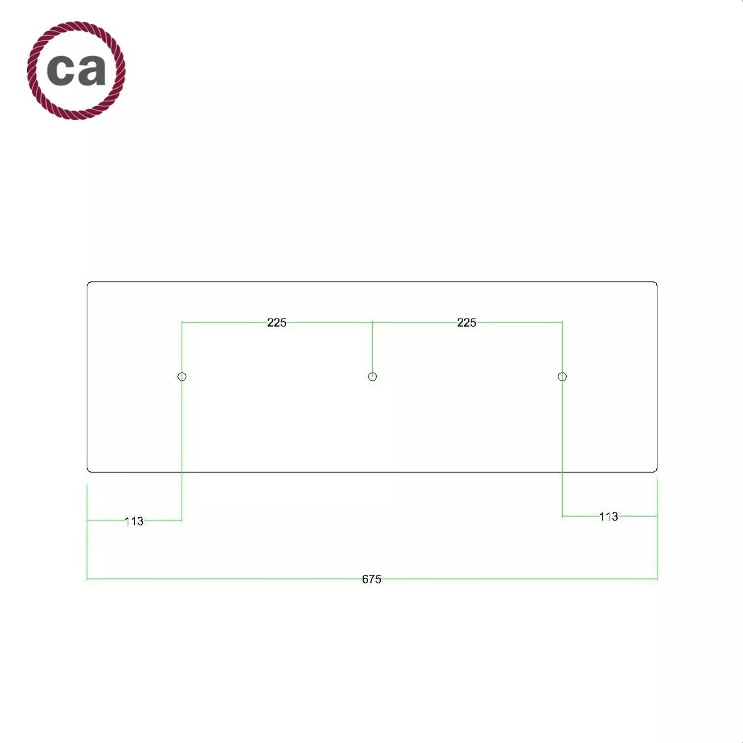 XXL rechthoekige 3-gats Rose-One plafondkap-kit, afmetingen 675 x 225 mm