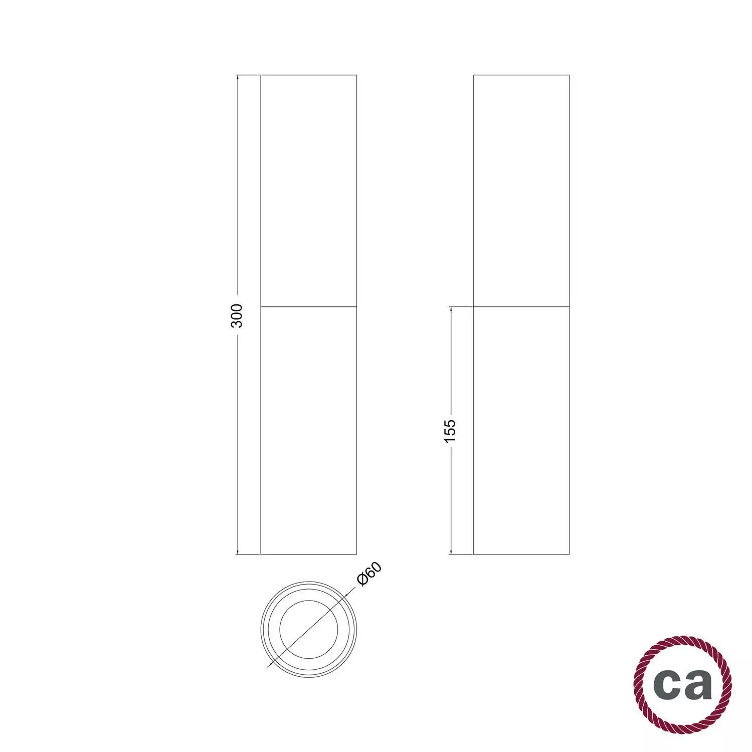 Tub-E14, hout en metalen buis voor spot met E14 fitting