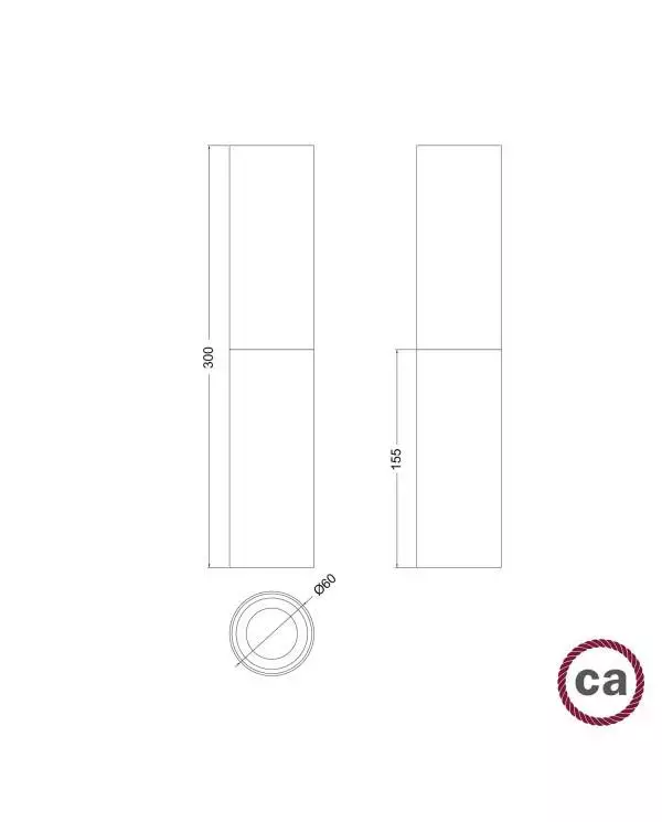 Tub-E14, hout en metalen buis voor spot met E14 fitting