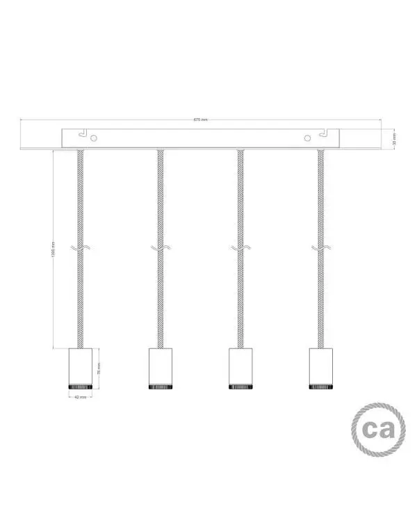 4 lichts-hanglamp GU1d0 met XXL rechthoekige Rose-One 675 mm