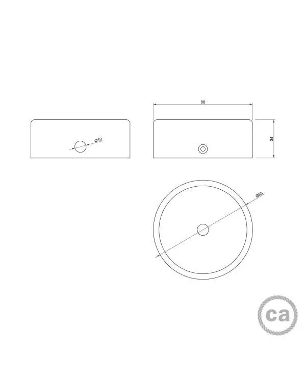 Kit mini houten cilindervormige plafondkap met 1 centraal gat en 2 zijdelingse gaten