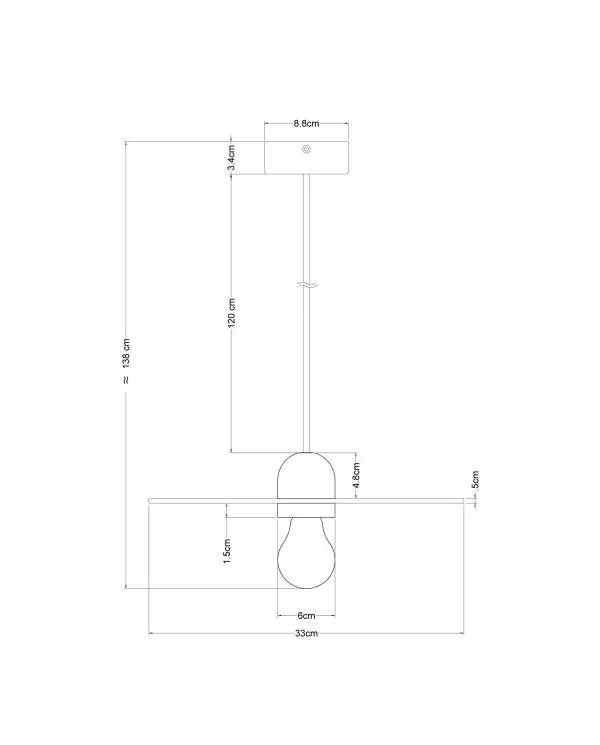 Houten hanglamp met stoffen kabel en UFO lampenkap