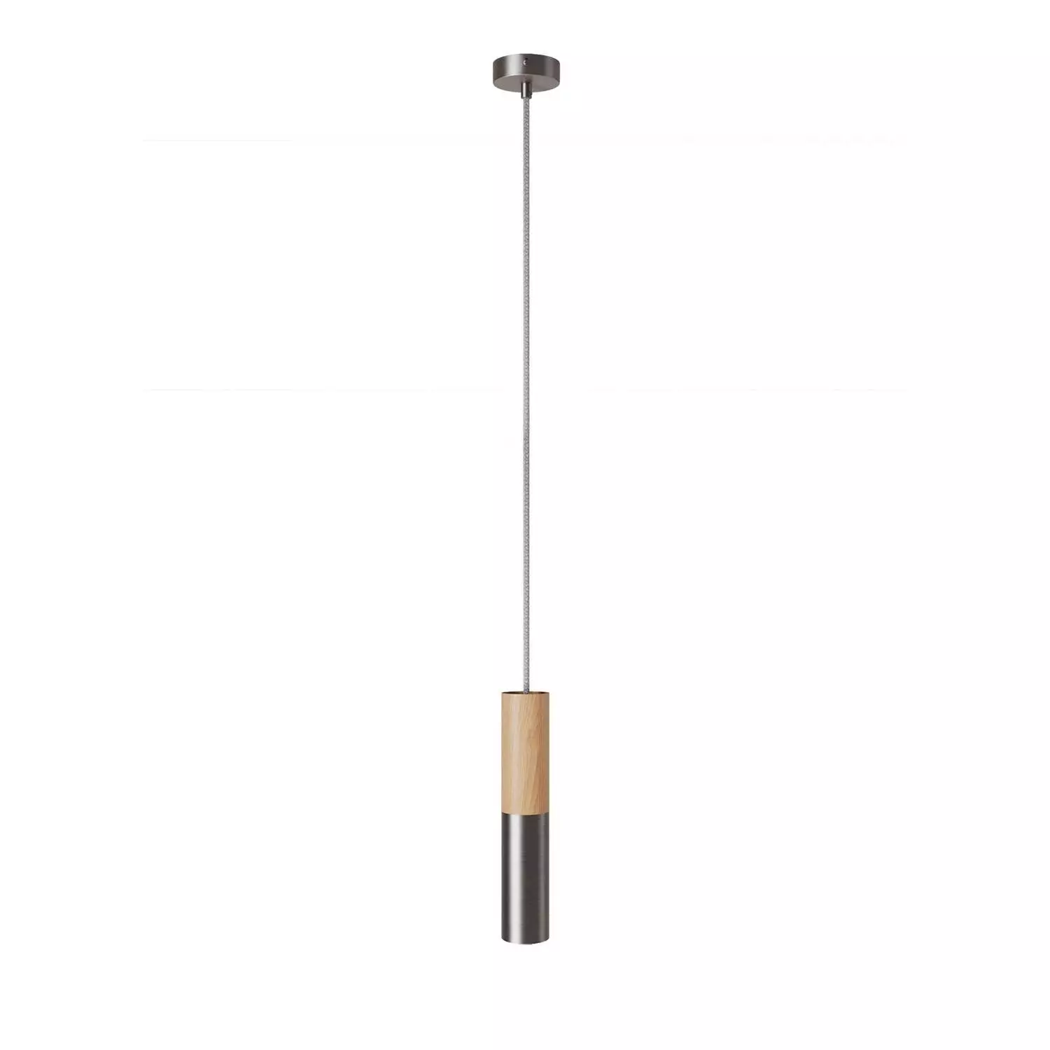 Hanglamp compleet met textielkabel en dubbele Tub-E14 houten en metalen afwerking - Made in Italy