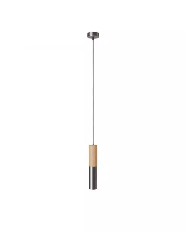 Hanglamp compleet met textielkabel en dubbele Tub-E14 houten en metalen afwerking - Made in Italy