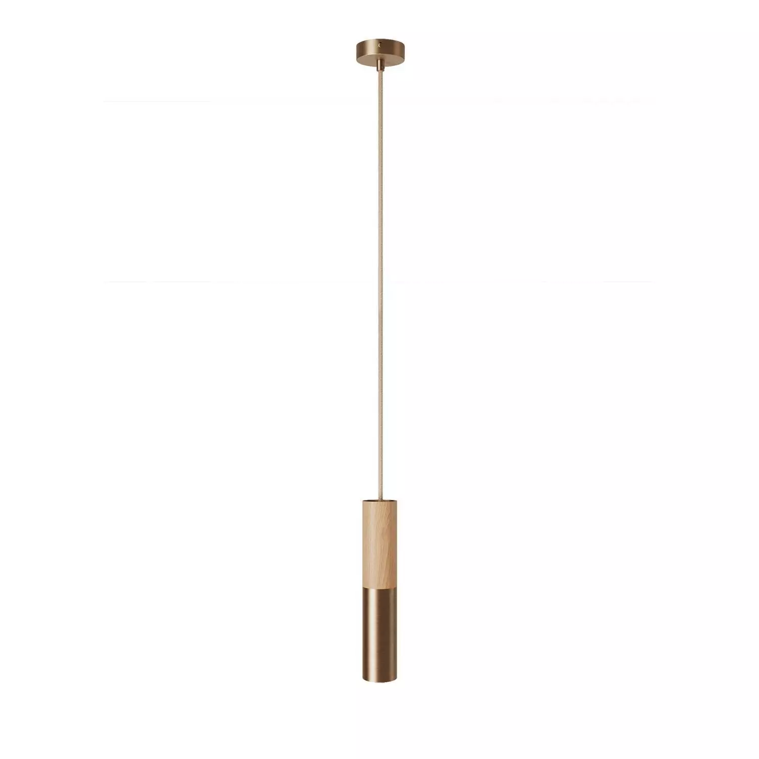 Hanglamp compleet met textielkabel en dubbele Tub-E14 houten en metalen afwerking - Made in Italy