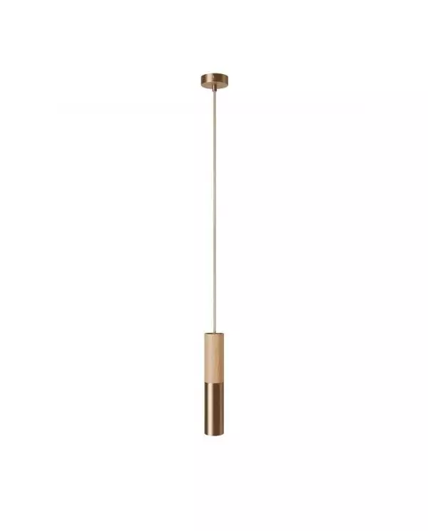 Hanglamp compleet met textielkabel en dubbele Tub-E14 houten en metalen afwerking - Made in Italy