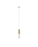 Hanglamp compleet met textielkabel en dubbele Tub-E14 houten en metalen afwerking - Made in Italy