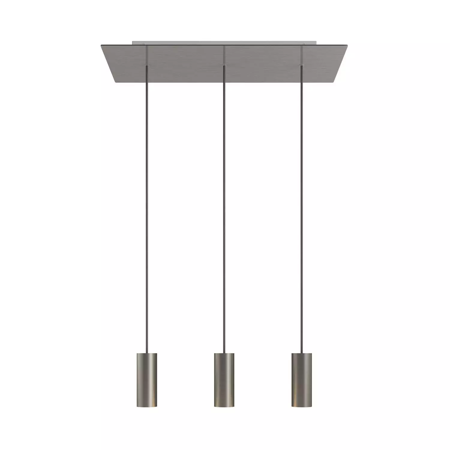 3 lichts-hanglamp voorzien van XXL rechthoekige Rose-One 675 mm compleet met strijkijzersnoer en Tub E14 metalen lampenkap