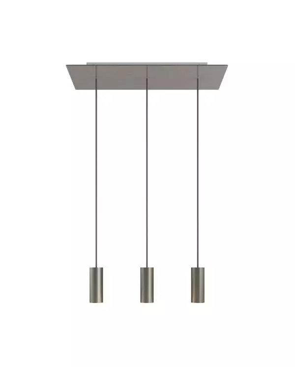 3 lichts-hanglamp voorzien van XXL rechthoekige Rose-One 675 mm compleet met strijkijzersnoer en Tub E14 metalen lampenkap