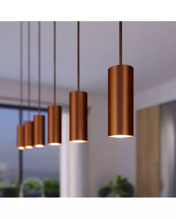 3 lichts-hanglamp voorzien van XXL rechthoekige Rose-One 675 mm compleet met strijkijzersnoer en Tub E14 metalen lampenkap