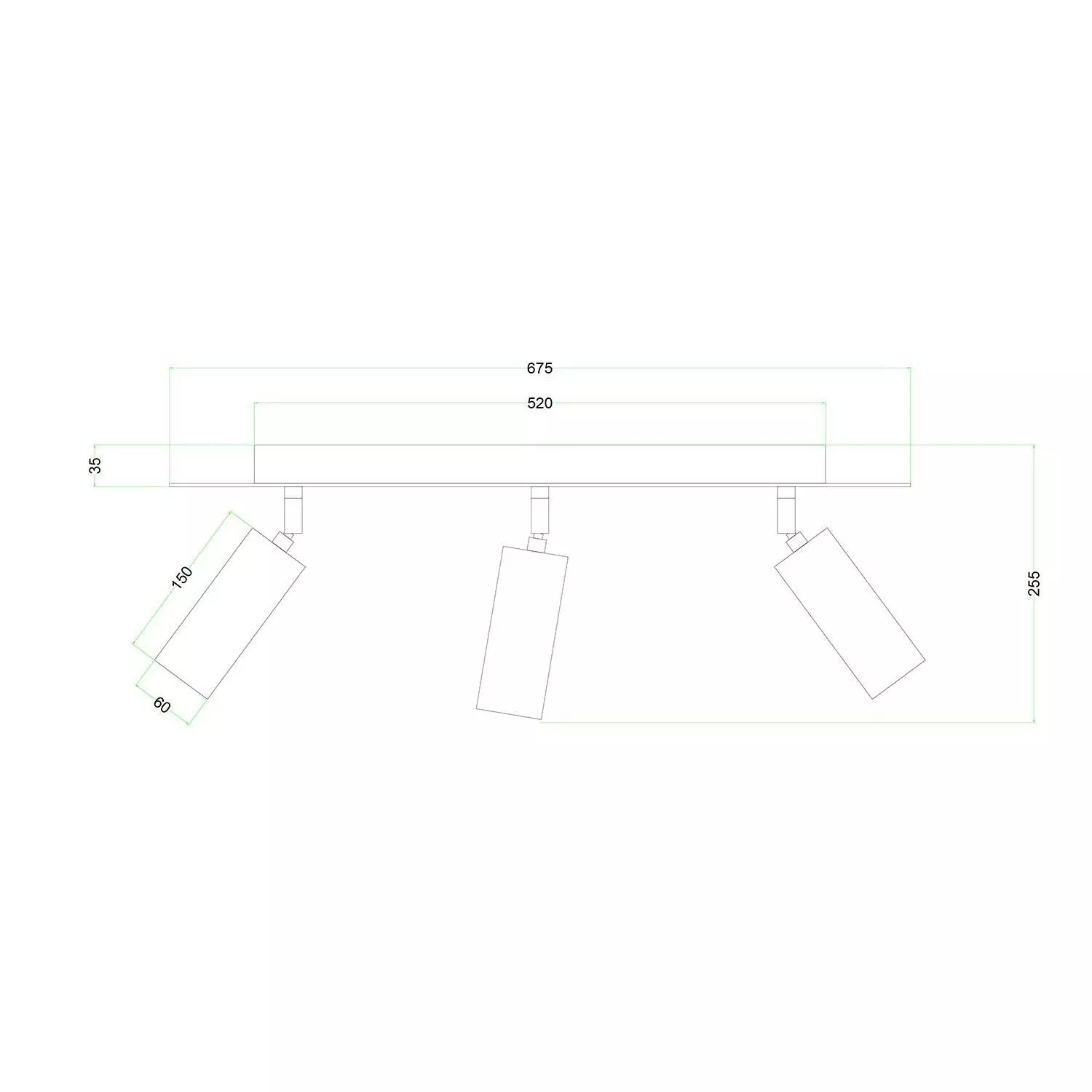 Lamp met 3 spots met Tub-E14 lampenkap en rechthoekige Rose-One XXL