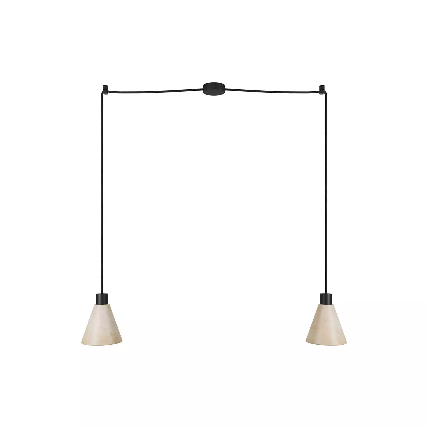 Tweevoudige hanglamp met kegelvormige houten lampenkappen