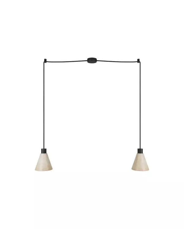 Tweevoudige hanglamp met kegelvormige houten lampenkappen