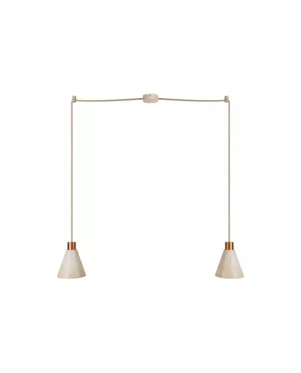 Tweevoudige hanglamp met kegelvormige houten lampenkappen