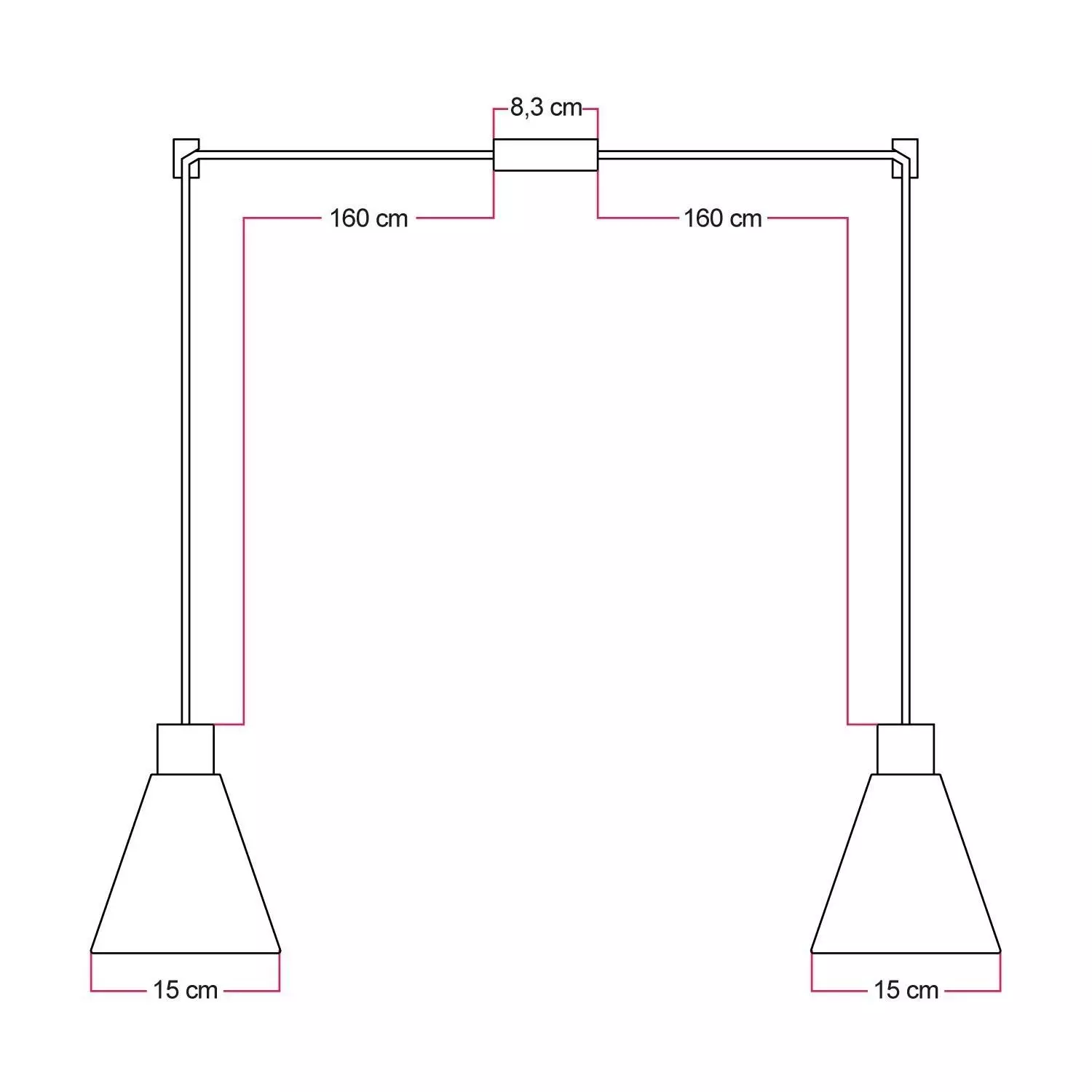 Tweevoudige hanglamp met kegelvormige houten lampenkappen