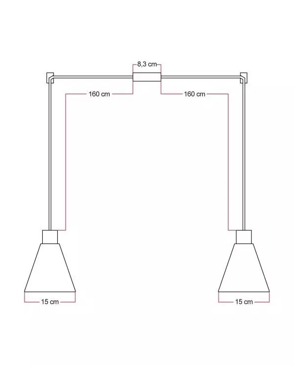 Tweevoudige hanglamp met kegelvormige houten lampenkappen