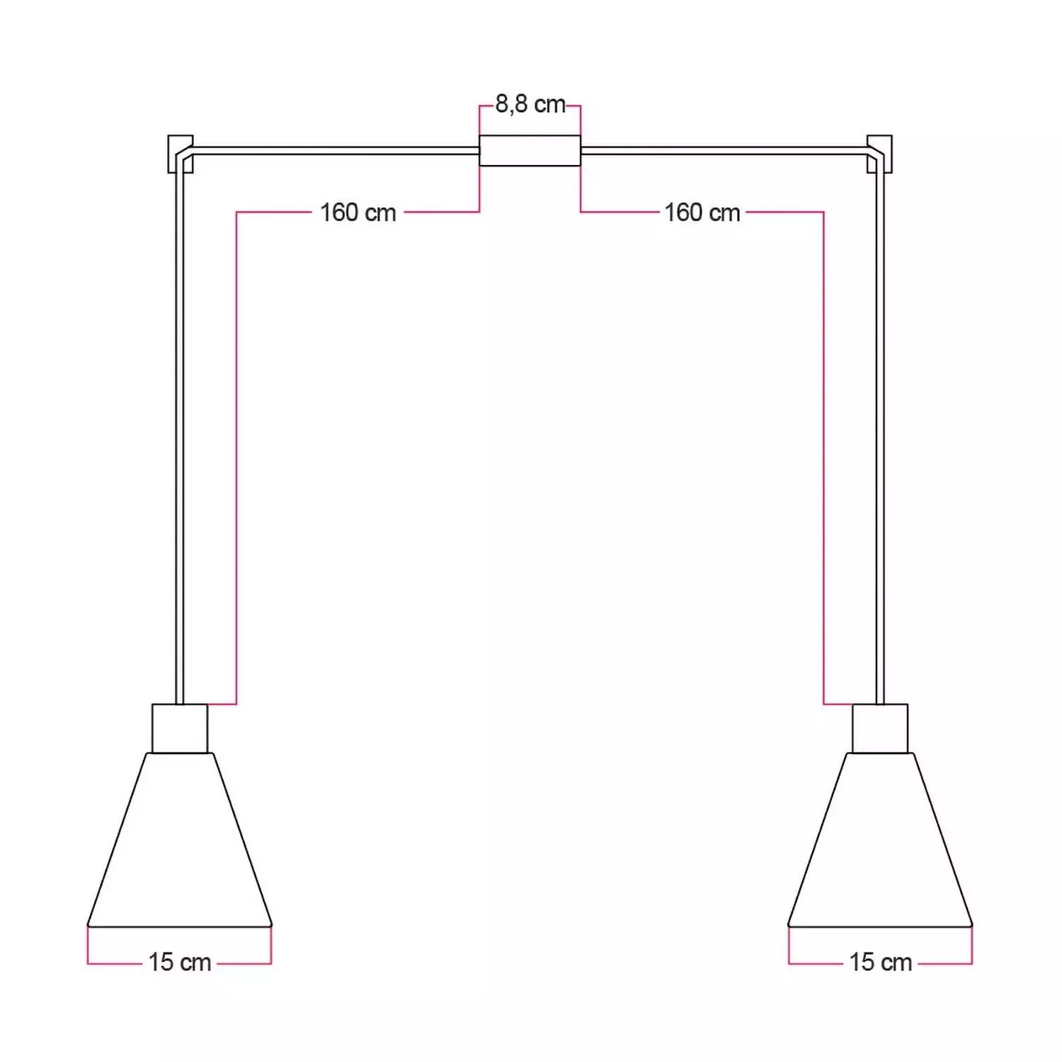 Tweevoudige hanglamp met kegelvormige houten lampenkappen