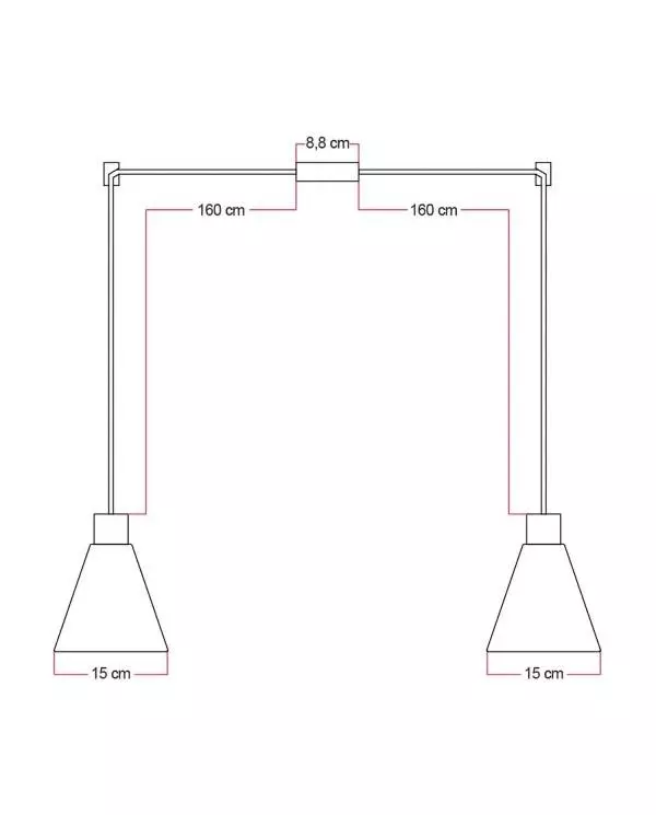 Tweevoudige hanglamp met kegelvormige houten lampenkappen