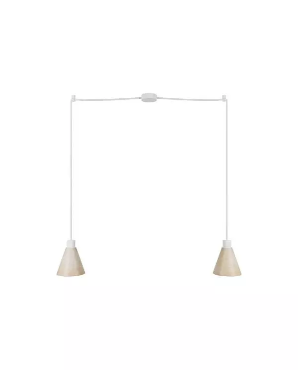 Tweevoudige hanglamp met kegelvormige houten lampenkappen