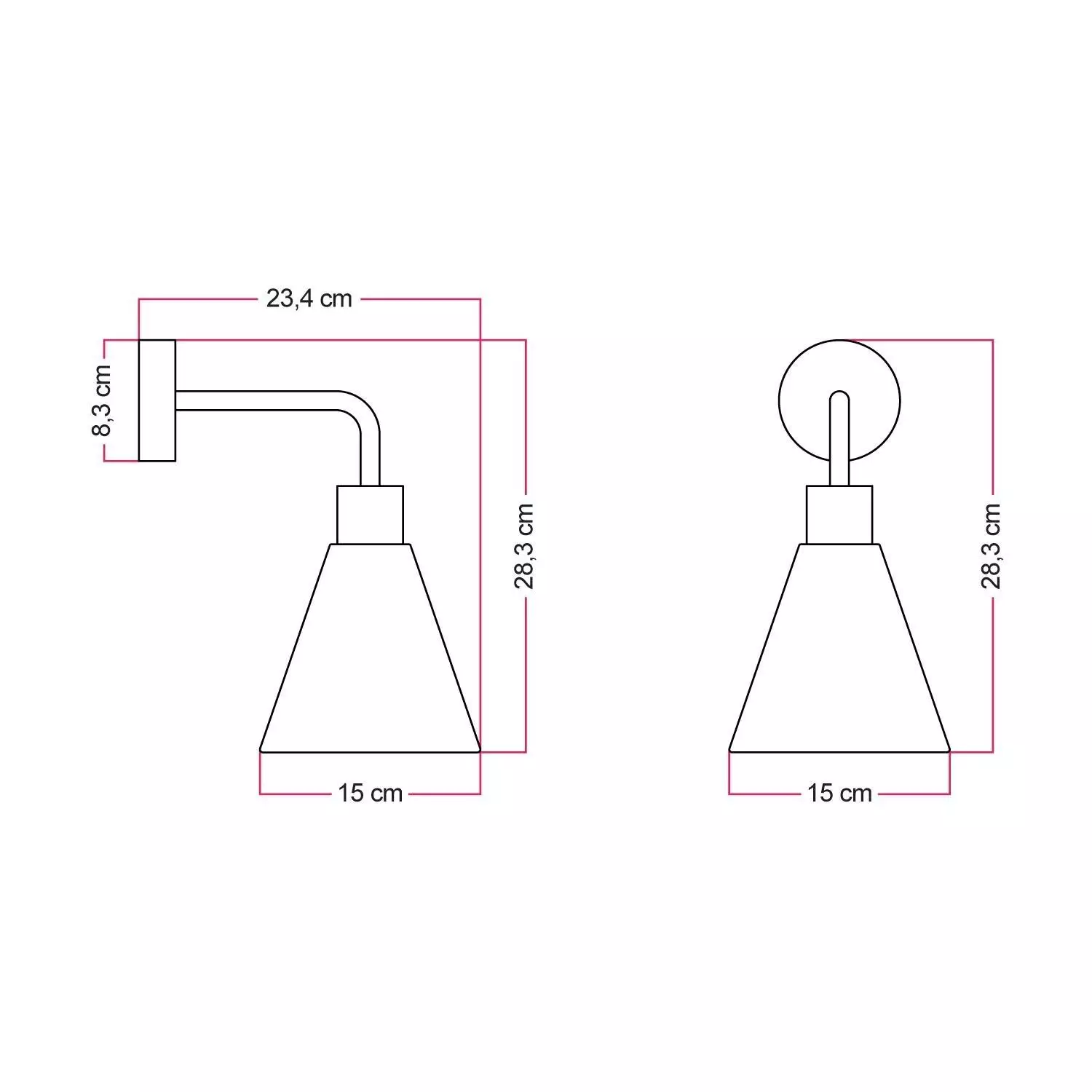 Fermaluce lamp met kegelvormige houten lampenkap en gebogen verlengstuk