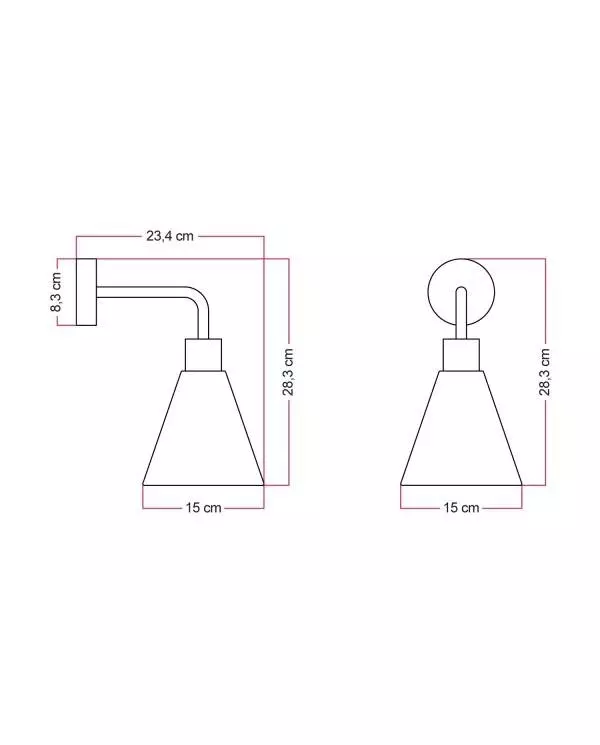 Fermaluce lamp met kegelvormige houten lampenkap en gebogen verlengstuk