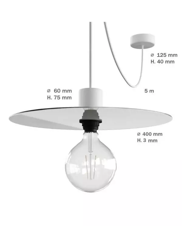 EIVA ELEGANT Hanglamp met 5 m textielkabel, Ellepì lampenkap, plafondkap en fitting in IP65 waterdicht siliconen