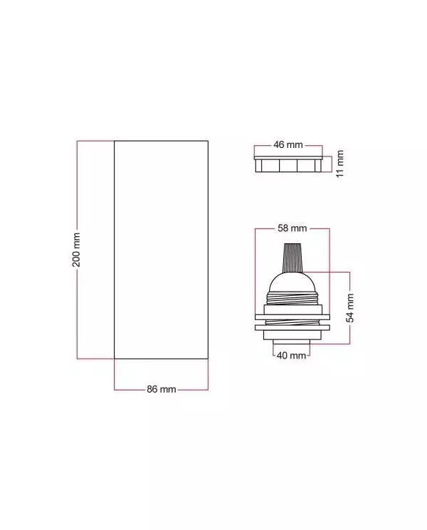 Tub-E27, houten lampenkap voor spotlamp met dubbele ring E27 fitting