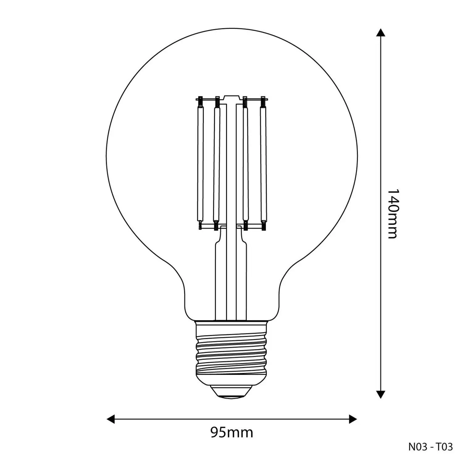 LED heldere gloeilamp G95 7W 806Lm E27 2700K Dimbaar - T03