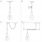 Hanglamp vervaardigd in Italië met textielkabel en gecontrasteerde metalen afwerking