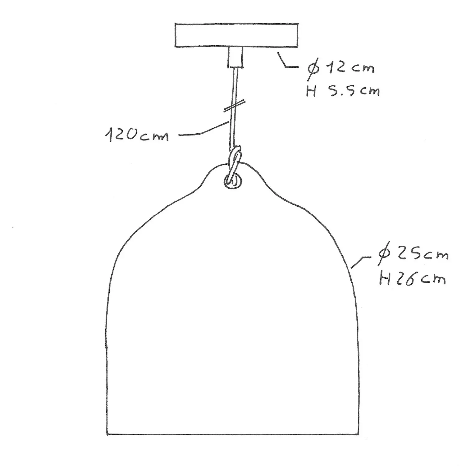 Hanglamp vervaardigd in Italië met textiel kabel, Cloche M keramische kap