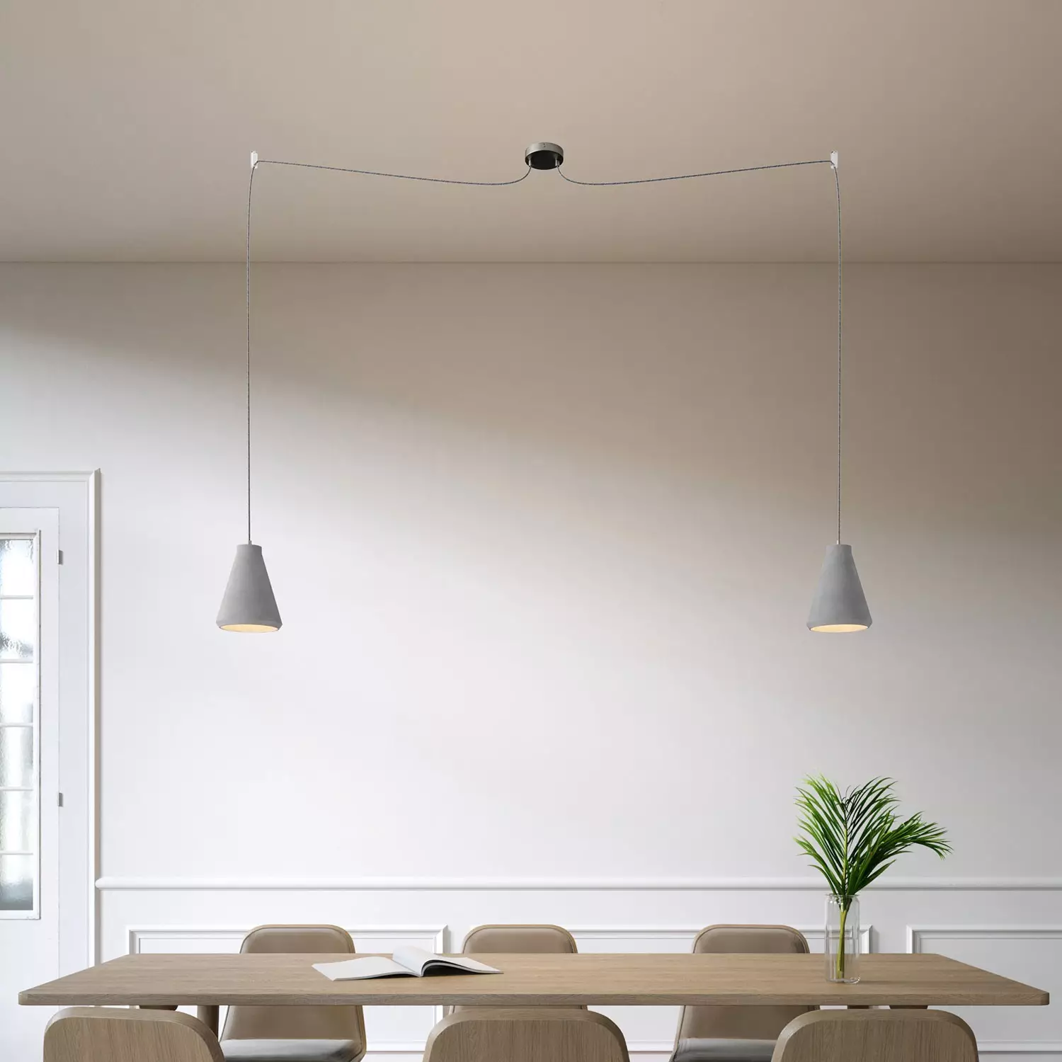 Spider - 2 lichts-meervoudige hanglamp, Made in Italy, compleet met strijkijzersnoer en betonnen lampenkap