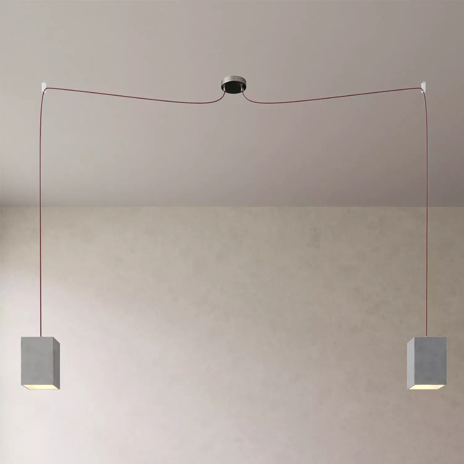 Spider - 2 lichts-meervoudige hanglamp, Made in Italy, compleet met strijkijzersnoer en betonnen lampenkap