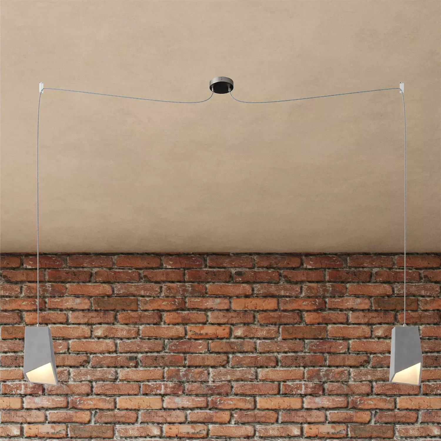 Spider - 2 lichts-meervoudige hanglamp, Made in Italy, compleet met strijkijzersnoer en betonnen lampenkap