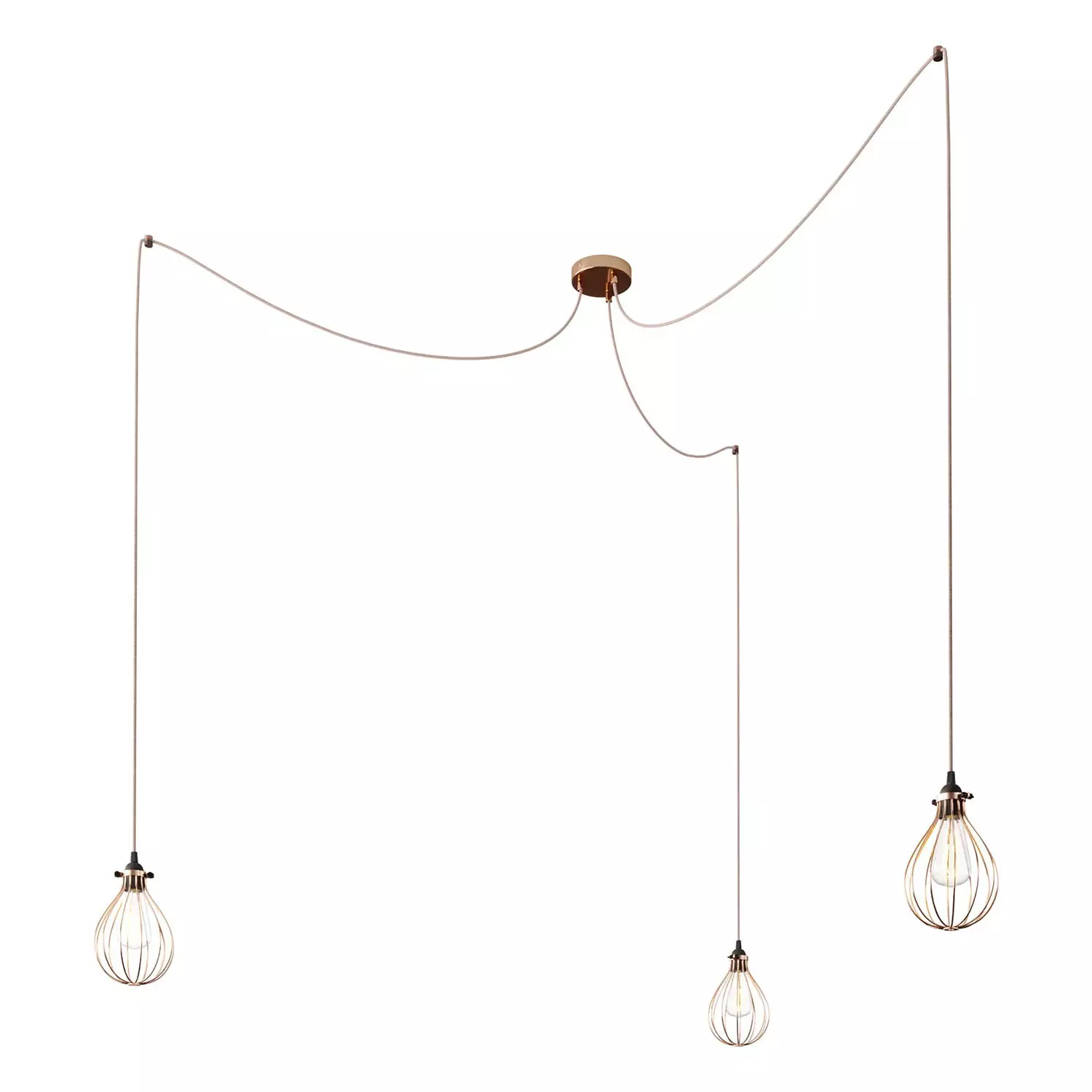 Spider - 3 lichts-meervoudige hanglamp, Made in Italy, compleet met strijkijzersnoer en Druppel-lampenkap