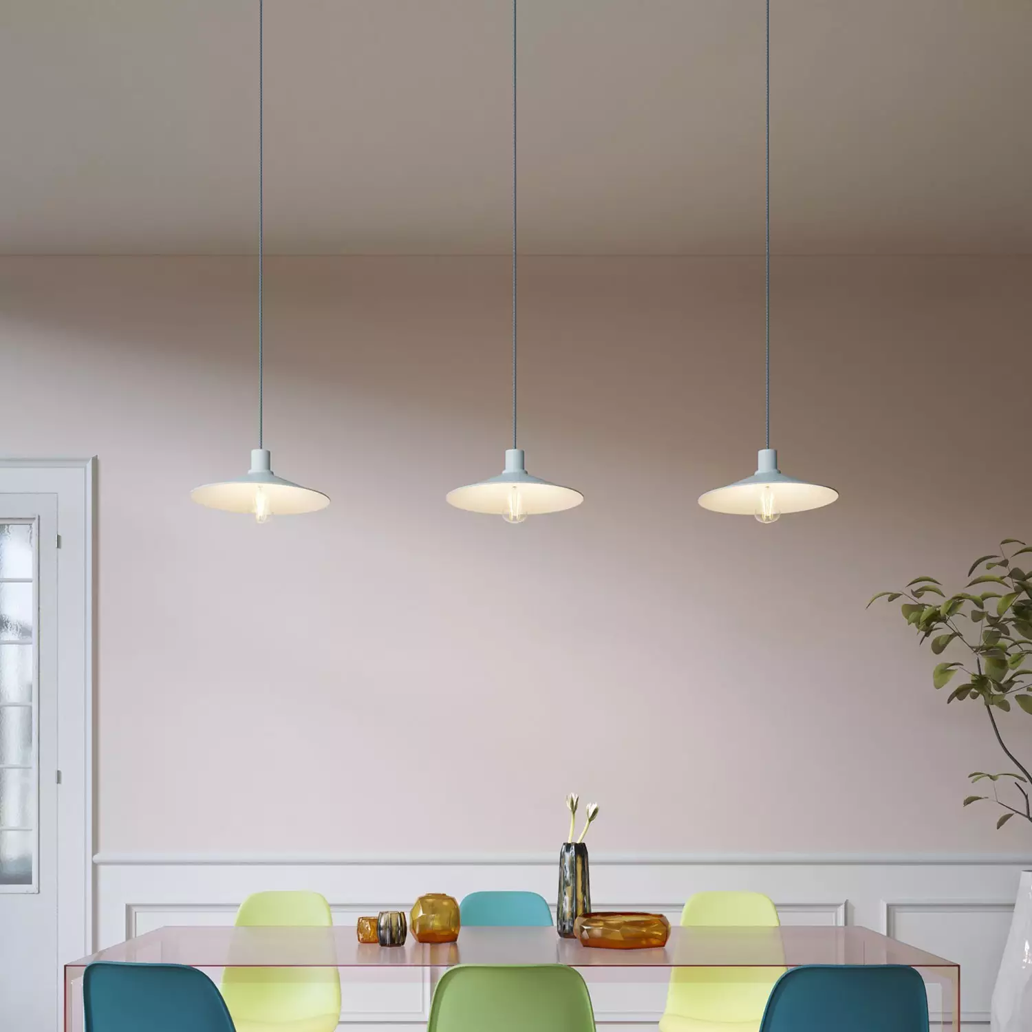 Hanglamp Made in Italy compleet met strijkijzerkabel, Swing Pastel lampenkap, met metalen afwerkingen